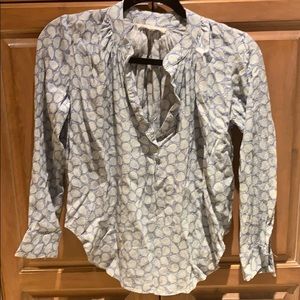 Long-Sleeve Blue Patterned Blouse